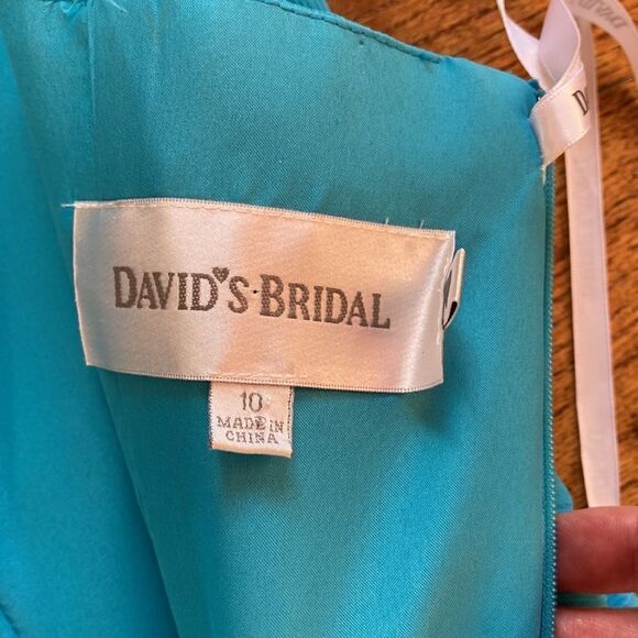 David’s Bridal Turquoise Strapless Pleated Waistband Shark Hem Party Dress Sz 10 - Picture 11 of 16